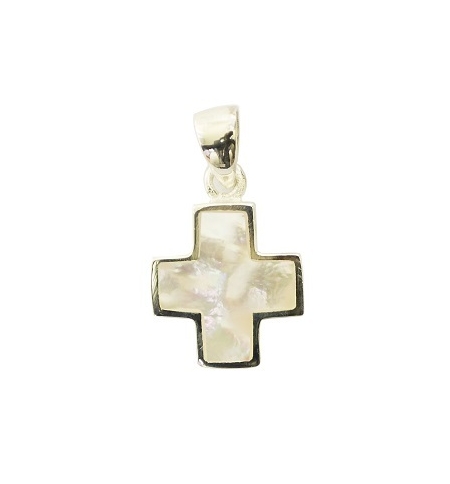Pendentif croix nacré blanc - Argent 925% rhodié- 14mm