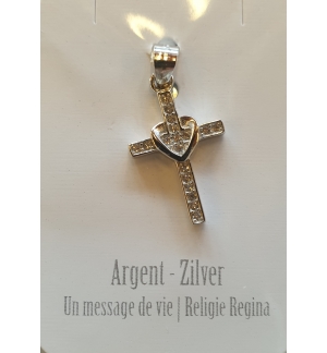 Croix pendentif avec pierre zircone blanc - 17mm - argent 925% rhod