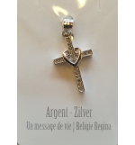 Croix pendentif avec pierre zircone blanc - 17mm - argent 925% rhod