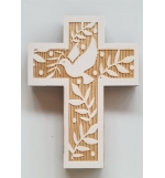 Croix murale bois - colombe avec palmier - 18cm