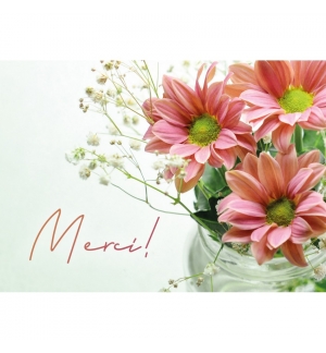 Carte Avec Message Fleurs roses dans un vase "Merci"
