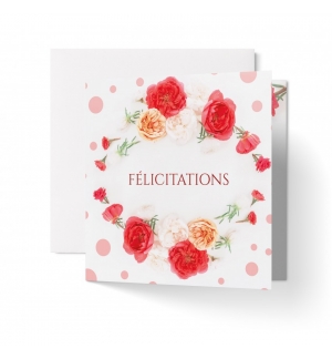 Carte Félicitations Couronne de roses sur fond blanc