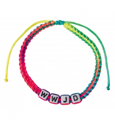 Bracelet en textile arc-en-ciel avec les lettres "WWJD"