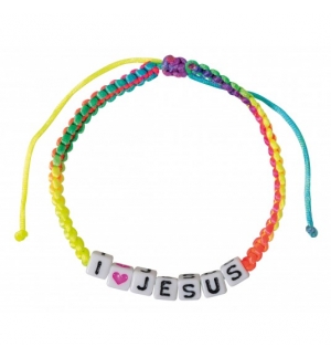 Bracelet en textile arc-en-ciel avec le "I love Jésus"