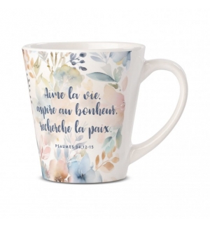 Mug motifs floraux pastels "Aime la vie"