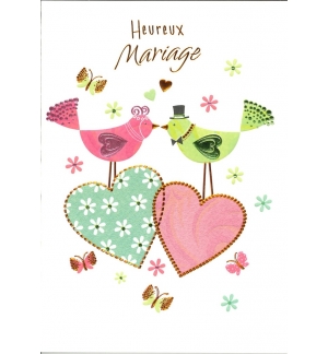 Carte double Heureux Mariage - Poules -